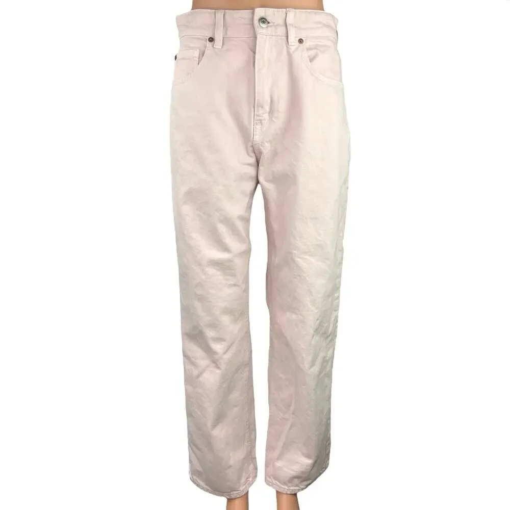 H&M Light Pink Straight Leg High Waist Stretch Ankle Boyfriend Denim Jeans Sz 8